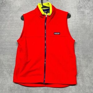 Vintage Patagonia Micro Synchilla Fleece Vest Boys Medium Red Mock Neck Full Zip